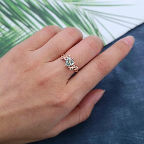 1CT Natural Moss Agate Engagement Rings for Women Nature Inspired Moss Agate Engagement Rings 925 Sterling Silver/10K/14K/18K Gold Wedding Rings for Wife Bridal Anniversary Promise Rings2
