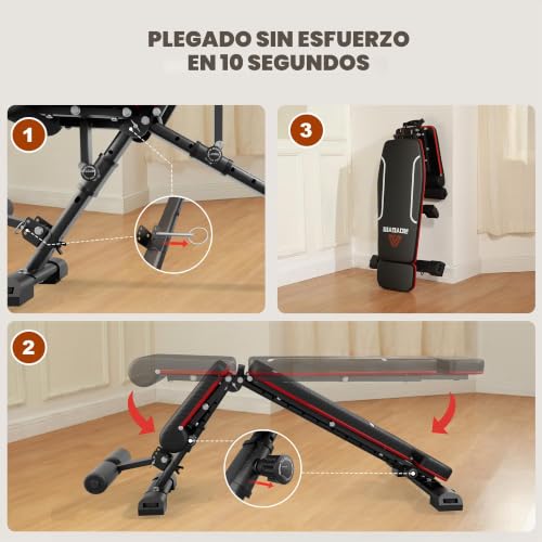 Miniatura 6 de Roygym Banco De Pesas Plegable De 400 Kg, Multifuncional Con Soporte Extendido Para La Espalda, La Cabeza Y La Columna Vertebral, Entrenador Abdominal Con Respaldo Ajustable De 11 Posiciones