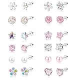 12 Pairs Flat Back Stud Earringset, Flat Back Earrings Girls Earringset, Stud Earrings for Girls Silver Stud Earrings for Women Helix Earings 7mm for Daily Wear Parties Women Girl Kids
