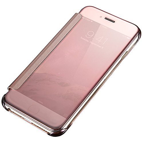 iPhone 6s Mirror Case, Luxury Mirror Ultra Clear Window View Leather Holster Makeup Flip Full Body Cover Case for Samsung iPhone 6s 4.7 inch (iPhone 6s, Rose Gold)