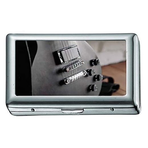 Foto de Guitarra eléctrica Negra 12668 Estuche/Caja de Cigarrillo Portatarjetas de Visita Estuche de Acero Inoxidable Protección de Billetera de Metal Plateado