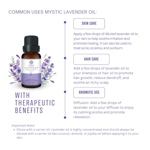 Image of Lavender Essential Oil | Hair & Skin Care, Anti Aging | Better Sleep & Relaxation, Body Massage Aromatherapy | 100% Pure Therapeutic Grade - 15ml