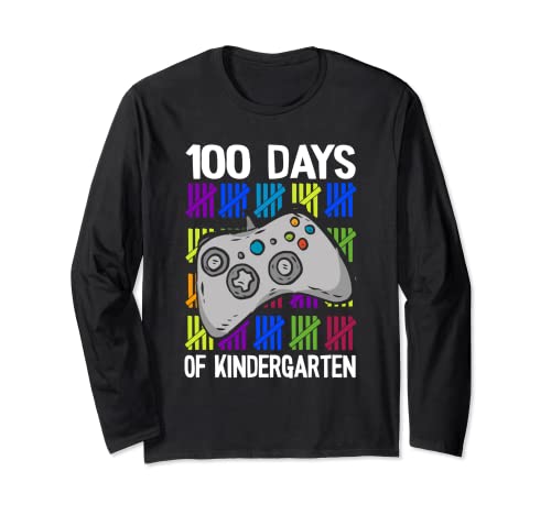 100 Days of Kindergardten 100th Day Of School Gamer Garçons Enfants Manche Longue