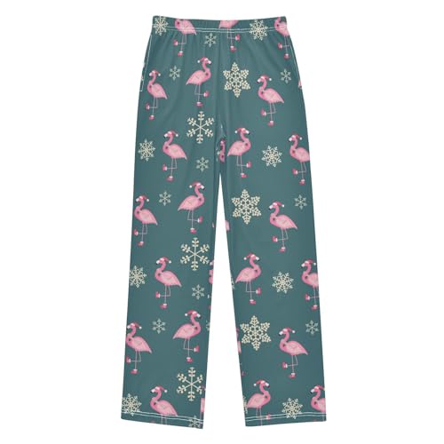 Flamingo Snowflake Boys Long Pants Soft Trousers Elastic Waist Kids Lounge Bottoms with Pockets S-XL
