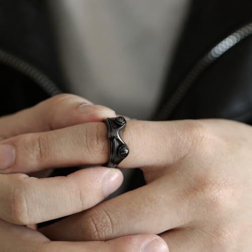 Image of PAMTIER Unisex Vintage Personalized Cute Big Eyes Frog Finger Ring | Stainless Steel, Lifelike Animal, Beneficial Insects