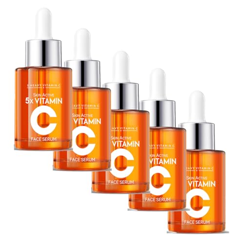 Premium 20% Vitamin C Serum For Face with Hyaluronic Acid & Amino Acids - Boost Skin Collagen, Hydrate & Plump Skin, Anti Aging & Wrinkle Facial Serum – 1 Fl Oz（5 Pcs）