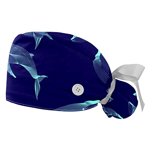 Chapeaux de travail JDEZ à motif de baleines, lot de 2 casquettes bouffantes légères et mixtes.