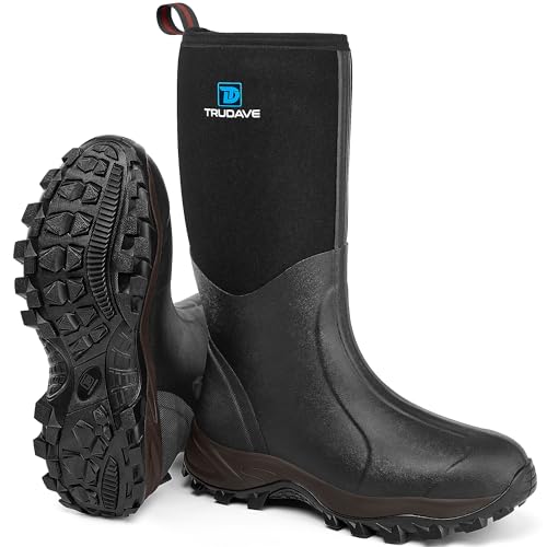 Trudave Rubber Boots for Men & Women with Steel Shank, Reliable 6mm Neoprene Waterproof Insulated Rain Boots, Warm Anti-slip High Traction Multi-season Dry Mud Boot for Outdoor Work Hunting, Size 11
