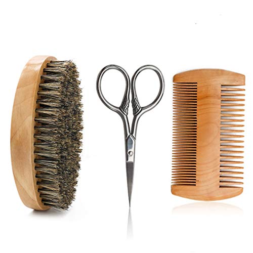 Hair Dough Beard Brush & Comb, Scissors Set For Men, Set Includes Soft Boar Bristle Brush, Bamboo Wide Tooth Comb, And Mustache Trimming Scissors, Straighten & Soften Your Beard (10 Pack) #TOP3
