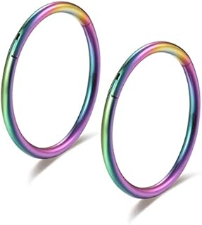 Rainbow Colorful Hinged 20g 18g 16g Nose Rings Hoops 6mm 8mm 10mm 12mm 14mm 16mm Septum Ring Clicker Cartilage Helix Hoop Earrings