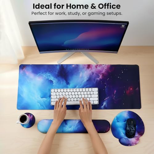 Image of Ergonomic Gel Mouse Pad, Keyboard Wrist Support, Coaster & Desk Mat Set Silicone Gel Comfort, Non-Slip Base, Pain Relief Comfortable for Typing, Gaming, Office Desk Accessories