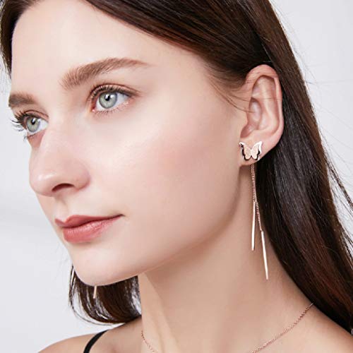 Butterfly Stud Earrings Tassel Bar Drop 14k Rose Gold Plated Chain Dangle Cute Earring Jewelry2