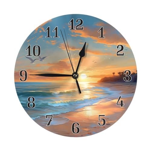 UOYO Hawaii Sea Beach Wall Clock 10 Inch Silent Non Ticking, Sunset Ocean Battery Operated Analog Clocks for Office School Kitchen Home Bedroom Living Room