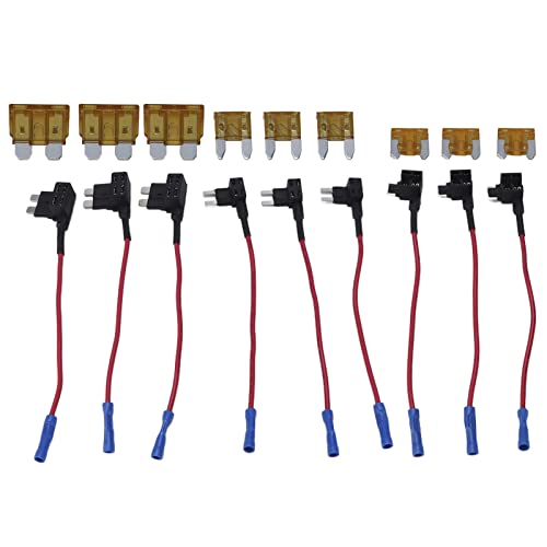 Pack de 9 adaptadores de circuito Adicionar A, con 3 tipos de portafusibles para fusibles estándar mini de bajo perfil con fusible de 5 A, compatibles con sistemas eléctricos de