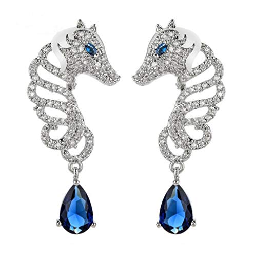 Sterling Silver Genuine, Simulated or Created Gemstone Turquoise Earrings Oval Halo Drop Leverback Tassel Earrings For Women (Blue)