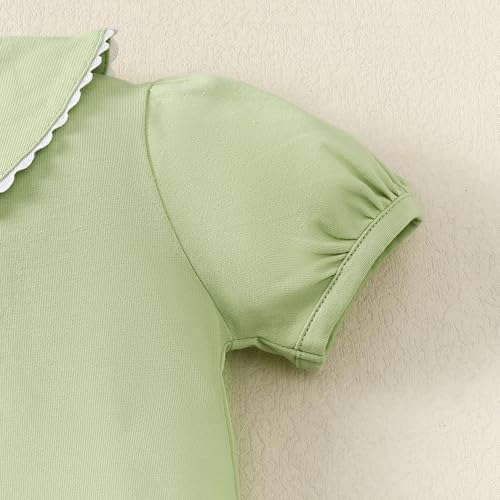 Image of 12M-14Y Toddler Baby Girls Peter Pan Collar Blouse Kids Girl Solid Color Puff Sleeve T-Shirts Casual Tee Tops