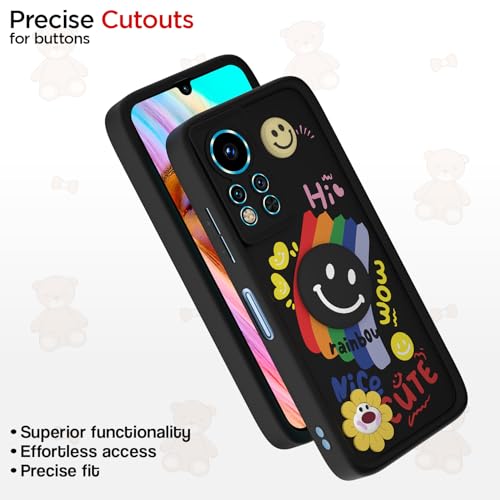 Image of Pikkme Back Cover for Infinix Note 12i | Soft Silicone| Cute Rainbow Smile & 3D Cartoon Flower Design | Shockproof Raised Camera Protection Bumper Case (Black)