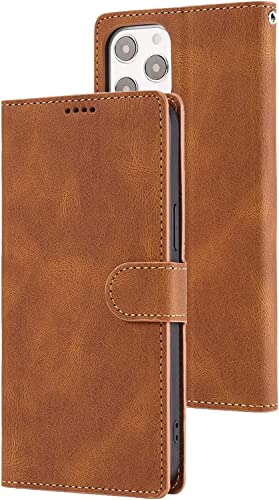 Étui portefeuille en cuir marron pour iPhone 13 Pro Max protection clapet