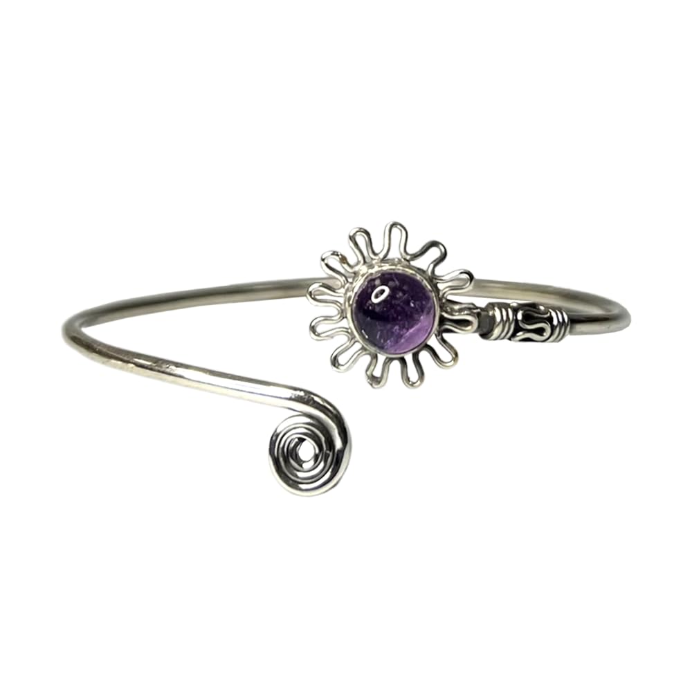 VIE Silver Plated Adjustable Daisy Spiral Cuff Bangle, Amethyst