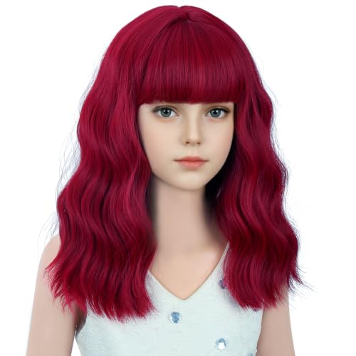 Image of Light Red Wig Short Red Wavy Curly Wigs Wig with Air Bangs Synthetic Cosplay Hair Wigs