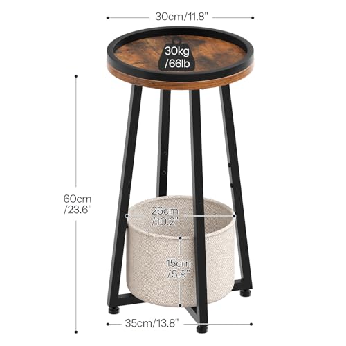 Image of HOOBRO Small Round Side Table, 2-Tier Round Sofa End Table, Compact Nightstand with Cotton Linen Storage Basket, for Small Space, Living Room, Bedroom, Dorm, Rustic Brown BF183BZ01