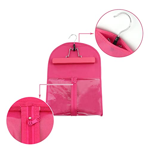 2 Pcs Wig Hair Extensions Storage Bag with Wooden Hanger - Portable, Dust-proof Wig Bags (Black + Pink), Black+pink, 24 inches - Image 2