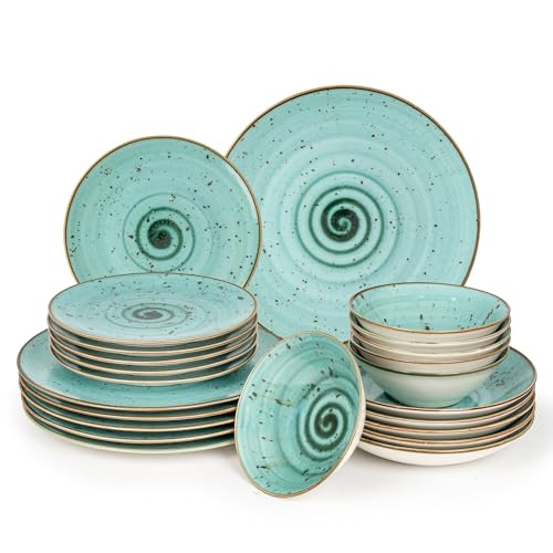 PORZELLAN Tafelservice Geschirrset 24-teilig handbemalt, kratzfest...