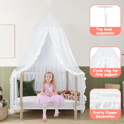 Image of Princess Bed Canopy for Girls - Crib Canopy for Bed - Mosquito Net for Bed, Kids Bed Canopy with Princess Room Decor for Girls Bedroom,Children's Reading Room Decor (White)