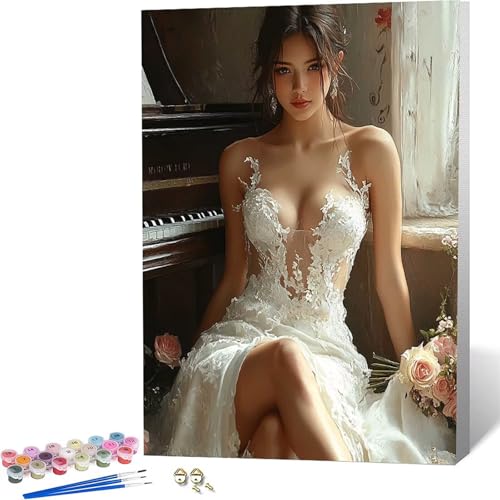 Paint by Numbers ���� �������G �K�N �y�C���g�o�C�i���o�[, ��l�p�����h��G�L�����o�X�N���t�g �u���V�ƃA�N�����G�̋�� �z�[�� �I�t�B�X����, �����ւ̃M�t�g 20x30 cm -zjn2604FW