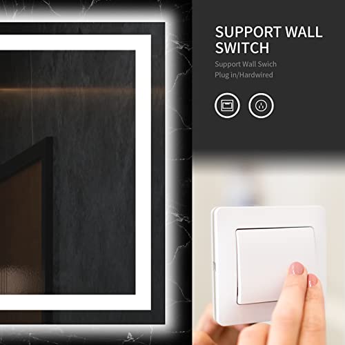 LOAAO 72X36 LED Bathroom Mirror with Lights, Anti-Fog, Dimmable, Backlit + Front Lit, Lighted Bathroom Vanity Mirror for Wall, Memory Function, Tempered Glass, ETL Listed