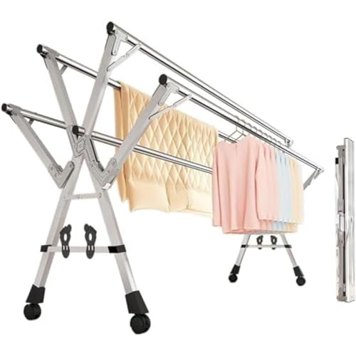 Support à linge en acier inoxydable réglable 200x200 cm avec rangement chaussures et roulettes - 2