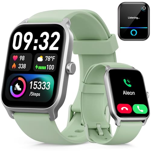Smart Watches for Women Men, 1.85” HD Touchscreen Fitness Tracker with Call & Message Alerts, 24/7 Heart Rate/Sleep Monitor,100+ Sport Modes, 2ATM Waterproof Smart Watch for Android iPhone (Green)