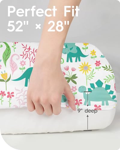 Image of Dinosaur Crib Sheets for Boys, Premium Soft Crib Mattress Fitted Sheet, Ultra Breathable Baby Sheets, Super Stretchy Baby Bed Sheets 28x52x9 Extra Deep Pocket, 2 Pack