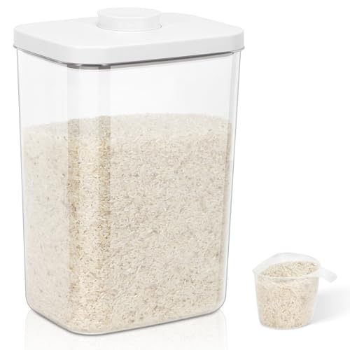 TBMax Rice Container -12 Lbs / 6 Qt Flour Storage Container with Airtight Pop Up Lid & Measuring Scoop for Flour, Cereal, Pet Dog Cat Food Storage, Kitchen Pantry Organization