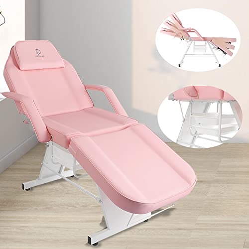 Luxmars Facial Chair Lash Bed Massage Table Bed Tattoo Chair 73In 3-Section Multipurpose Massage Bed Professional Facial Chair Tattoo Table Beauty Spa Salon Equipment-Pink #TOP1