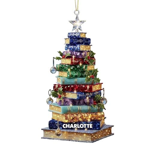 Libro Ornamento di Natale - Decorazione natalizia in acrilico 2D per gli amanti dei libri | Ornamenti da appendere a tema libri colorati con stampa vivace per bibliotecari topi di biblioteca Vetrina d