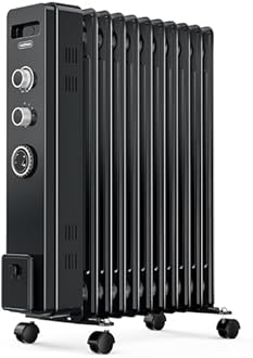 VonHaus Oil Filled Radiator 11 Fin – Oil Heater Portable Electric Free Standing 2500W for Home, Office, Any Room – 24 hour Timer, Adjustable Thermostat, 3 Heat Settings, 4x Wheels, 1.5m Power Cable
