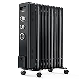 VonHaus Oil Filled Radiator 11 Fin – Oil Heater Portable Electric Free Standing 2500W for Home, Office, Any Room – 24 hour Timer, Adjustable Thermostat, 3 Heat Settings, 4x Wheels, 1.5m Power Cable