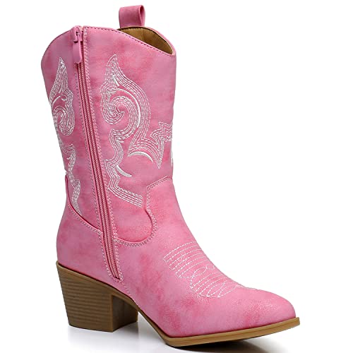 Image of GLOBALWIN Women's Mid Calf The Western Cowgirl Boots Fashion Cowboy Boots For Women Chunky Low Heel