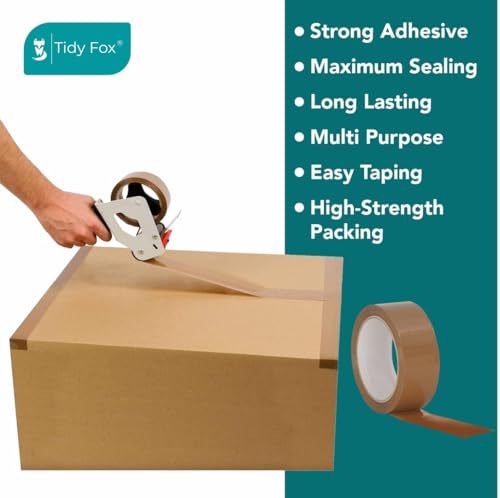 Image of Tidy Fox Packing Tape Brown / 2 Inch x 65 mtr /Pack of 2 / Strong Cello Tape for Cartons, Shipping & E-Commerce Packaging