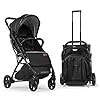 Baby Pushchair Stroller– Lightweight Foldable Travel Buggy with 5-Point Harness, Adjustable Seat Back and Oversize Basket Folds with 1 Hand – Smooth Swivel Wheels Rain Cover (Black Leather)