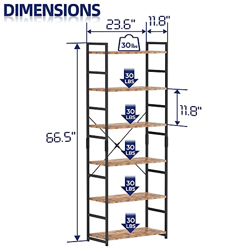 Image of NUMENN 6 Tier Bookshelf, Tall Bookcase Shelf Storage Organizer, Modern Book Shelf for Bedroom, Living Room and Home Office, Vintage