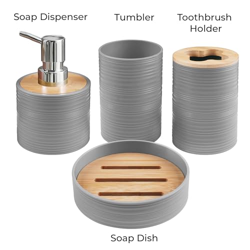 Image of Story@Home 4 Pieces Bathroom Accessories Set - Grey | Toothbrush Holder, Soap Dispenser, Mouth Wash Cup & Soap Dish for Home Kitchen & Bathroom | Bathroom Essentials for Office