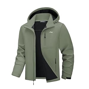 WULFUL Men’s Softshell Jacket Waterproof Lightweight Insulated Windbreaker Fleece Lined Rain Shell Jacket for Hiking Travel
