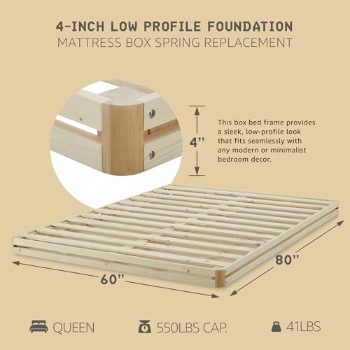 Image of Hercules 4 Inch Low Profile Foundation Mattress Box Spring Replacement, Queen
