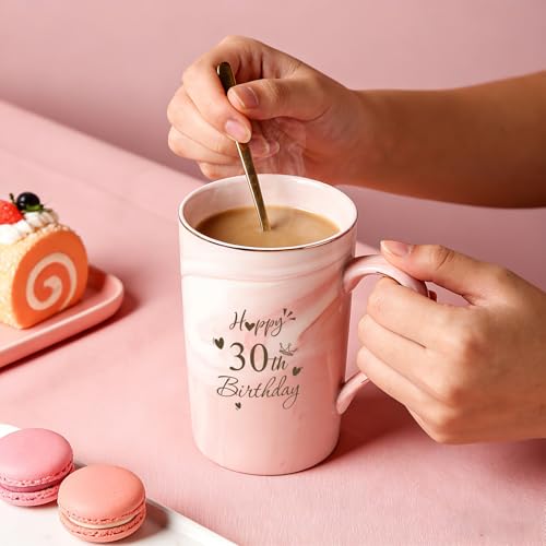 Image of 30th Birthday Gifts for Women Her 14Oz Pink Coffee Mug 30 Year Old Birthday Gifts for 30 Year Old Women 1996 Bday Present for Woman 30th Bday Gift for Mom Aunt Sister Nana Stepmom Coworks Friend