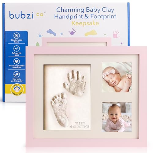 Image of Bubzi Co Footprint & Handprint Keepsake Frame, Baby Memory Display, Nursery Decor, Baby Registry Must-Have, New Parent Gift (Ballet Pink)