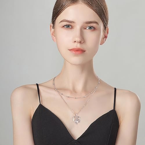 Micory Hundepfote Halskette für Damen 925 Sterling Silber mit Herz Zirkonia Kette Damen Verstellbar Ketten Valentinstag Muttertag Geburtstags Weihnachten Geschenk für Sie Frauen Freundin
