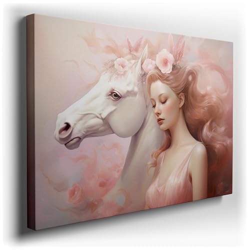 Art Wall: Ethereal Grace and Serene Beauty with a Woman and Her Mythical White Horse. Interior Decor, Canvas Art Design, Arts Wall Decoration, Office Arts Design, Size: 69x46 cm (27x18 inch)