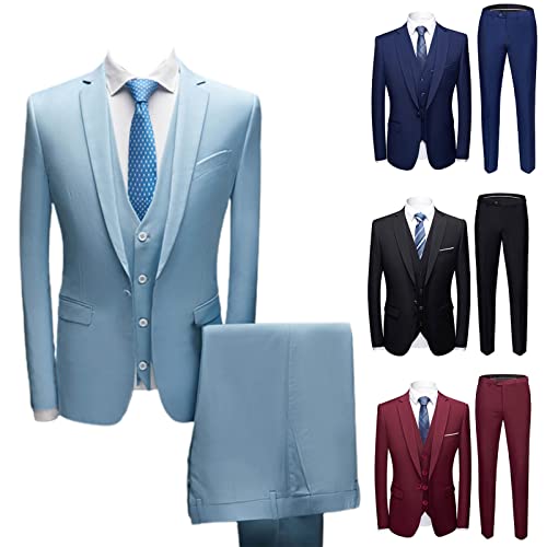 Fairnull Terno Masculino 3 peças de Negócios Slim cor Sólida Jaqueta smoking Ternos Elegante Formal
